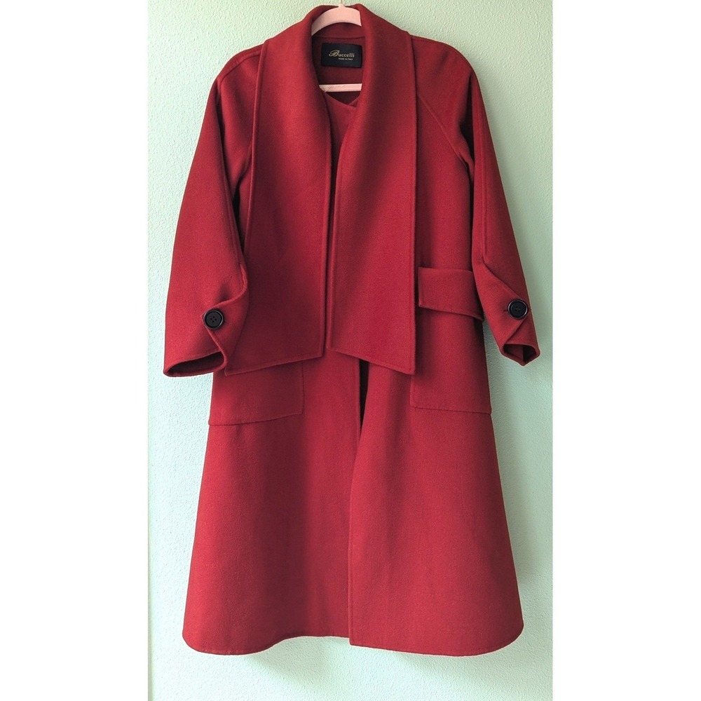 NWT Buccelli Made in Italy Red Cashmere Wool A-Line Coat 50s 60s Retro Collar